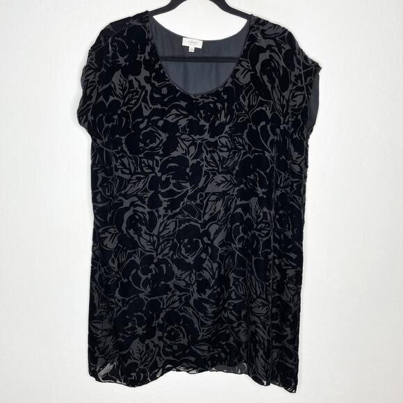 Aritzia Dresses & Skirts - Aritzia Wilfred Floral Silk Velvet Overlay Black Mini Tunic Shirt Dress XS
